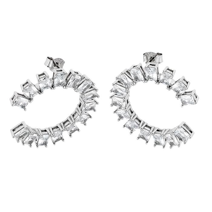 Women's silver earrings hoops with zirkon Breeze 2017213011.4